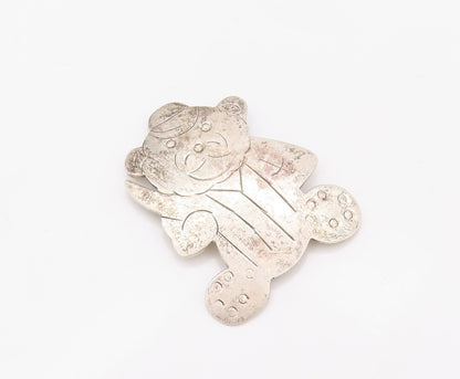 925 Sterling Silver Vintage Brooch Pin MEXICO Solid Etched Teddy Bear  BP11172