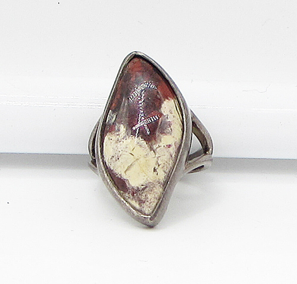 925 Sterling Silver  Vintage Gemstone Wavy Solitaire Ring Sz 7  RG3154