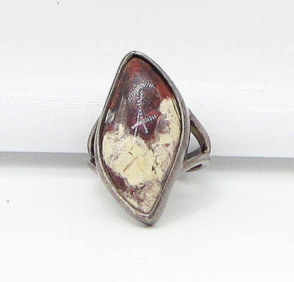 925 Sterling Silver  Vintage Gemstone Wavy Solitaire Ring Sz 7  RG3154