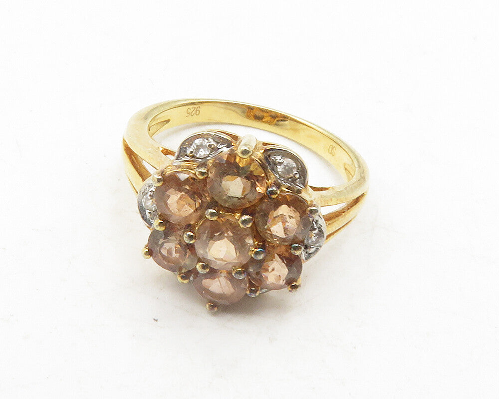 925 Sterling Silver  Topaz Gold Plated Floral Cocktail Ring Sz 6  RG12123