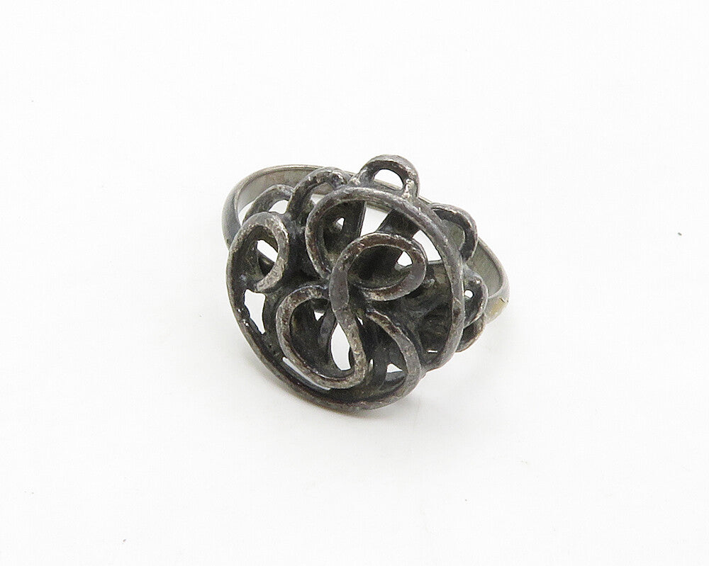 925 Sterling Silver  Vintage Oxidized Swirled Design Band Ring Sz 8  RG17166