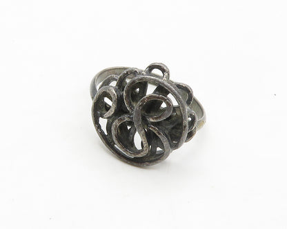 925 Sterling Silver  Vintage Oxidized Swirled Design Band Ring Sz 8  RG17166