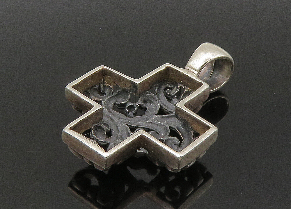 925 Sterling Silver  Vintage Shiny Love Heart Swirl Cross Pendant  PT18041