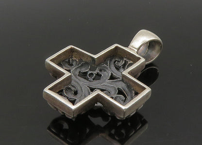 925 Sterling Silver  Vintage Shiny Love Heart Swirl Cross Pendant  PT18041