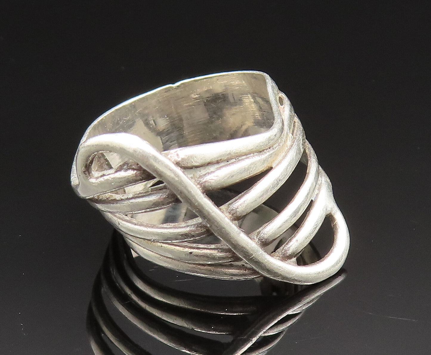 925 Sterling Silver  Vintage Slanted Multi Row Band Ring Sz 6  RG24826