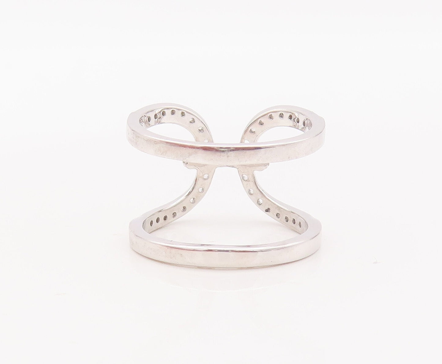 925 Sterling Silver Vintage Ring Designer Cutout CZ Inlay  Sz 7.5  RG29900