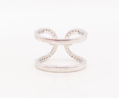 925 Sterling Silver Vintage Ring Designer Cutout CZ Inlay  Sz 7.5  RG29900