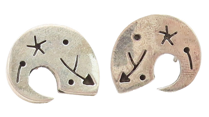 925 Sterling Silver Vintage Earrings Celestial Arrow Abstract Moon Stud  EG13927