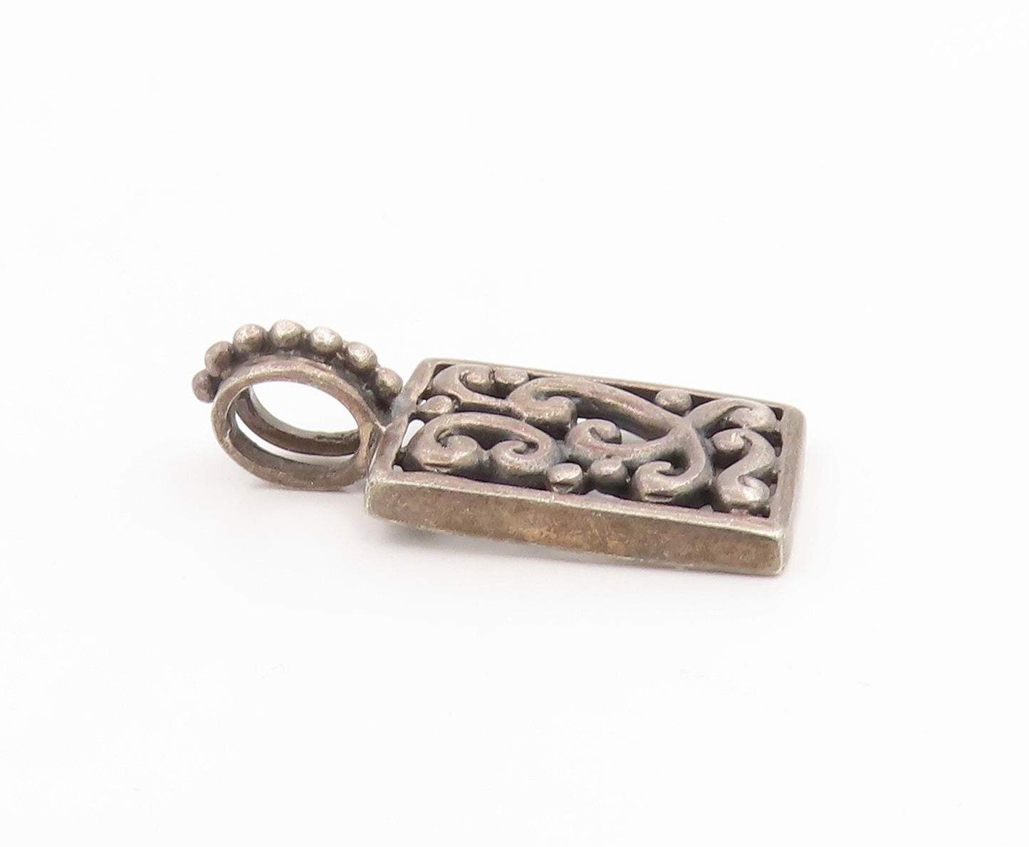 925 Sterling Silver Vintage Pendant Rectangular Open Scrollwork Charm  PT25918