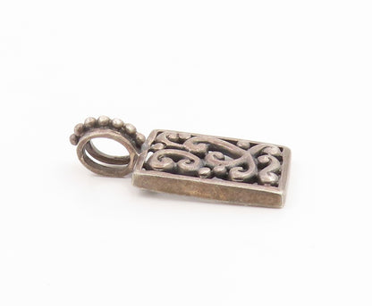925 Sterling Silver Vintage Pendant Rectangular Open Scrollwork Charm  PT25918