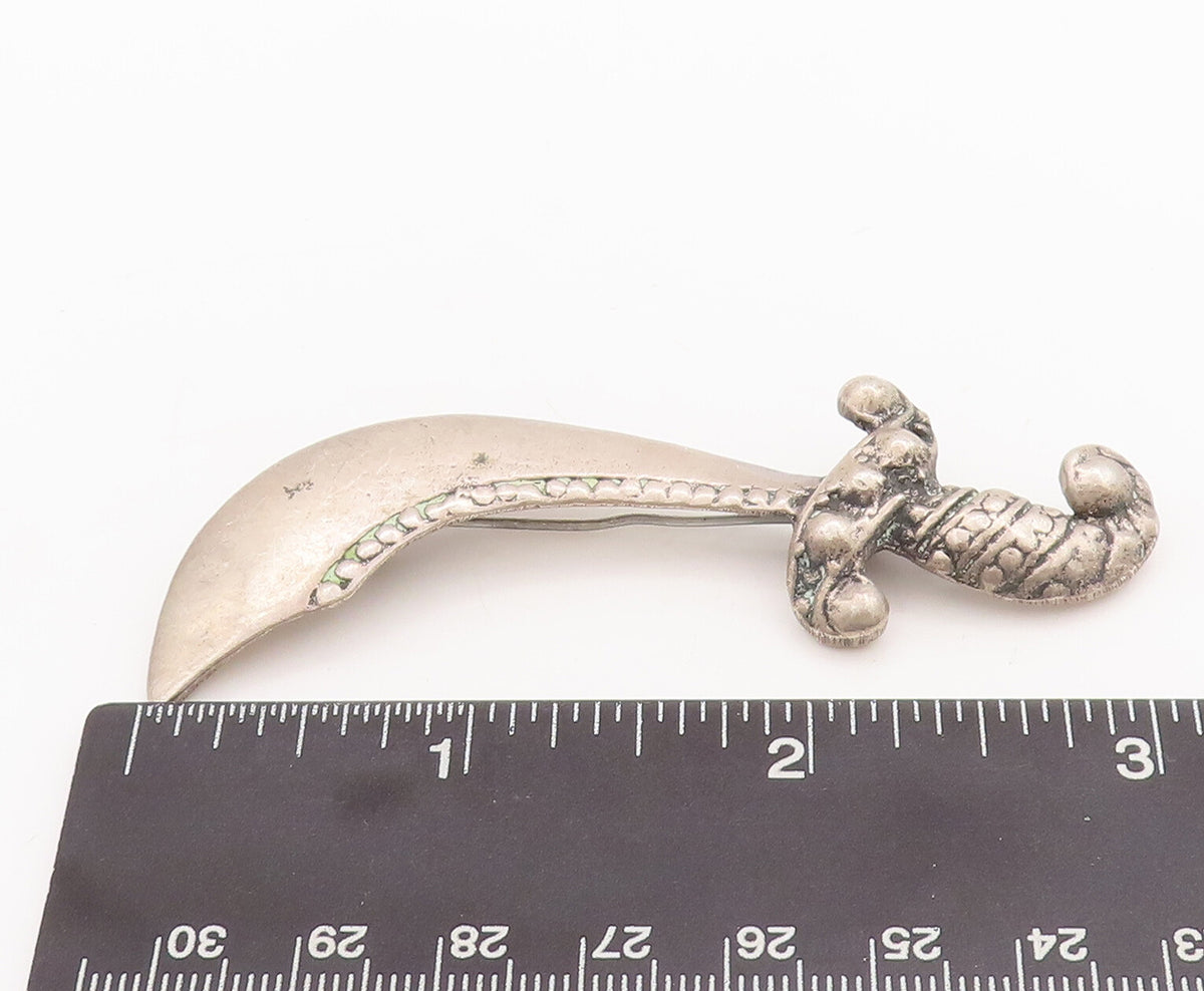 925 Sterling Silver Vintage Brooch Pin Solid Cutout Beaded Sward  BP11096