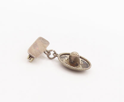 925 Sterling Silver Vintage Brooch Pin MEXICO Rope Carved Cowboy Hat  BP10695