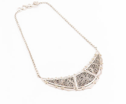 925 Sterling Silver Vintage Necklace LOIS HILL Intricate Scrollwork Chain NE4750