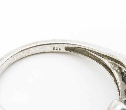925 Silver  Vintage Genuine Blue & White Diamonds Knot Band Ring Sz 7  RG15984