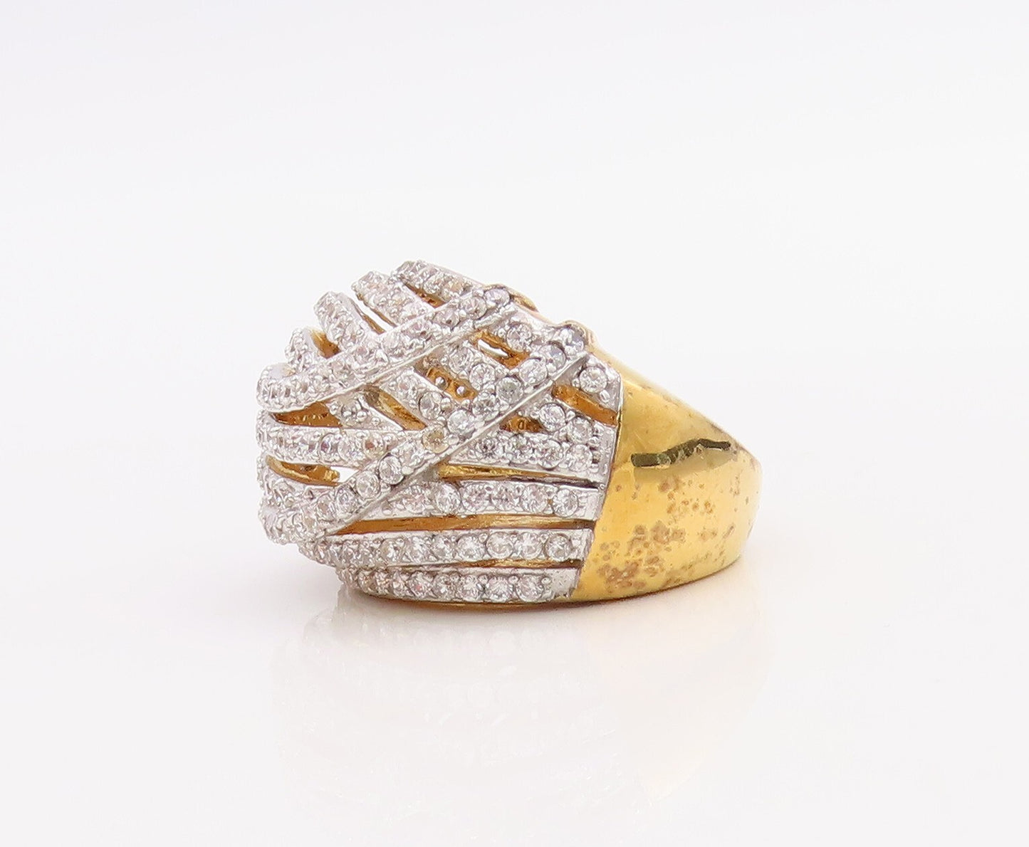 925 Sterling Silver Vintage Ring Gold Plated Designer CZ Inlay Band Sz 7 RG30541