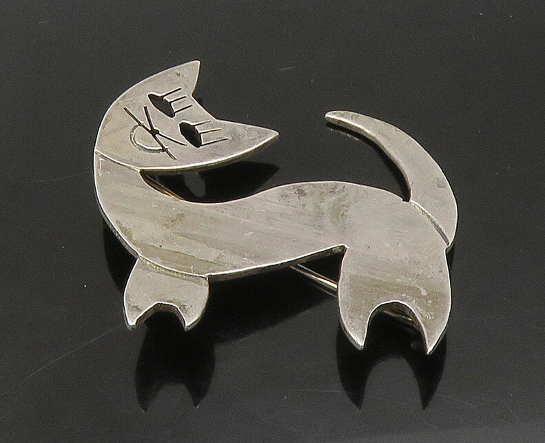 MEXICO 925 Sterling Silver  Vintage Cutout Eyes Smiling Cat Brooch Pin  BP8985