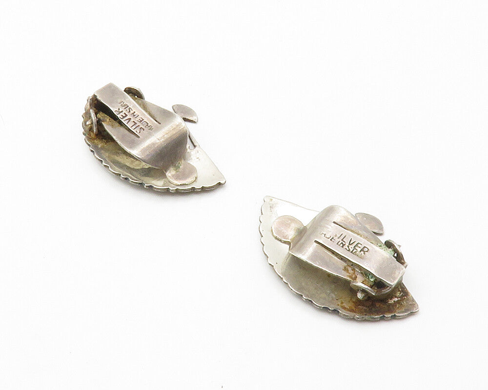 SIAM 925 Sterling Silver Vintage Enamel Fan Motif Non Pierce Earrings EG7414