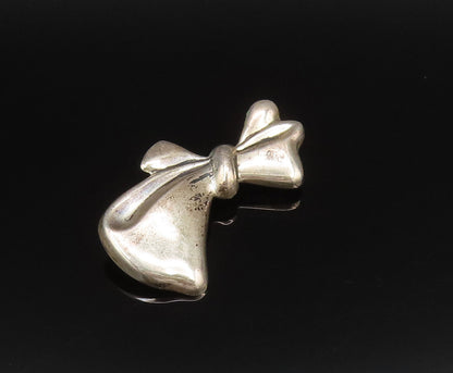 925 Sterling Silver  Vintage Asymmetric Ribbon Bow Tie Brooch Pin  BP9948