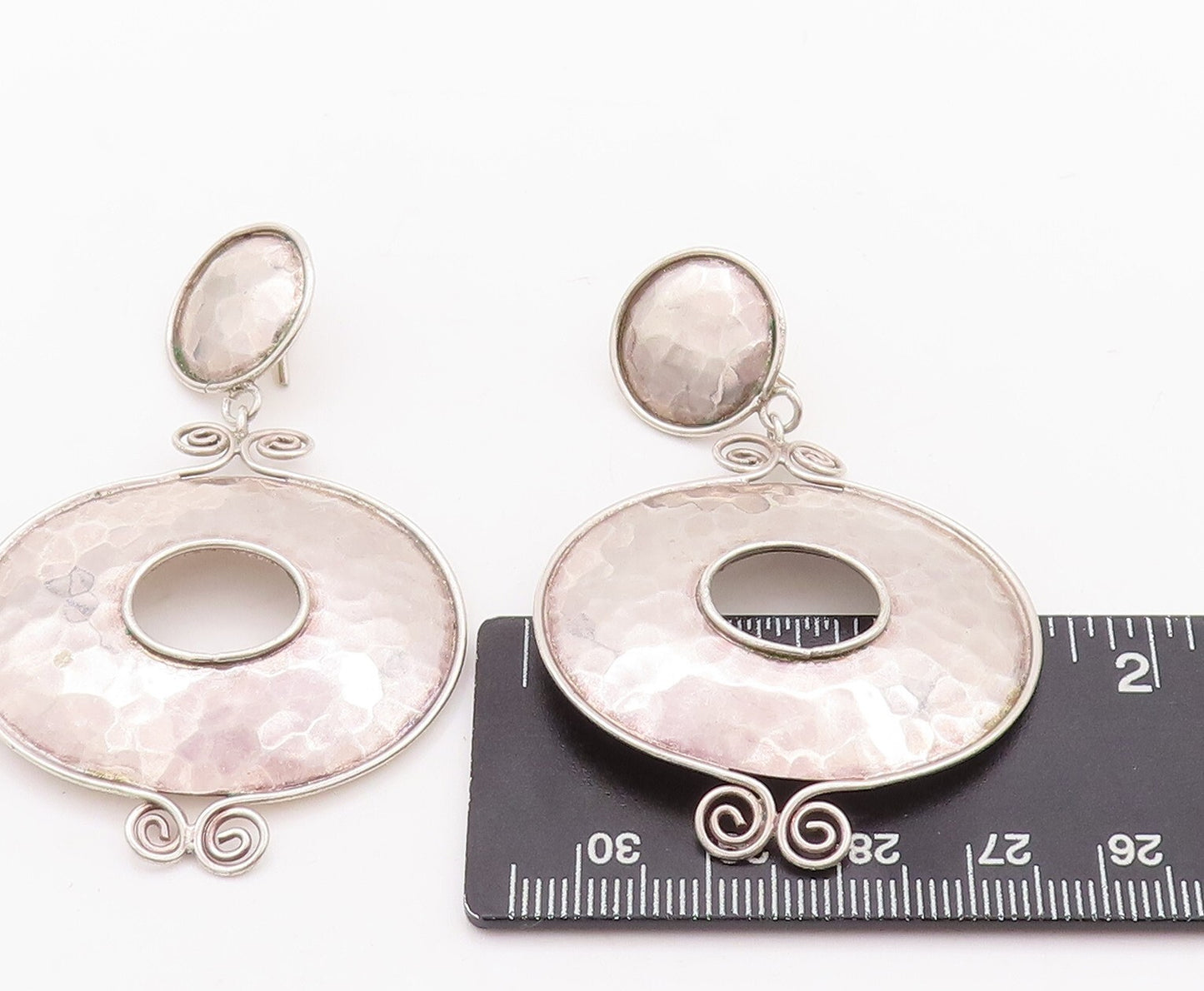925 Sterling Silver Vintage Earrings Swirled Bordered Dangling Donut  EG13148