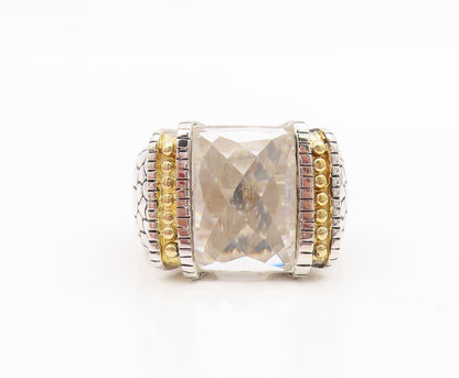 925 Sterling Silver Vintage Ring Two Tone Faceted White Topaz Band Sz 7 RG34327