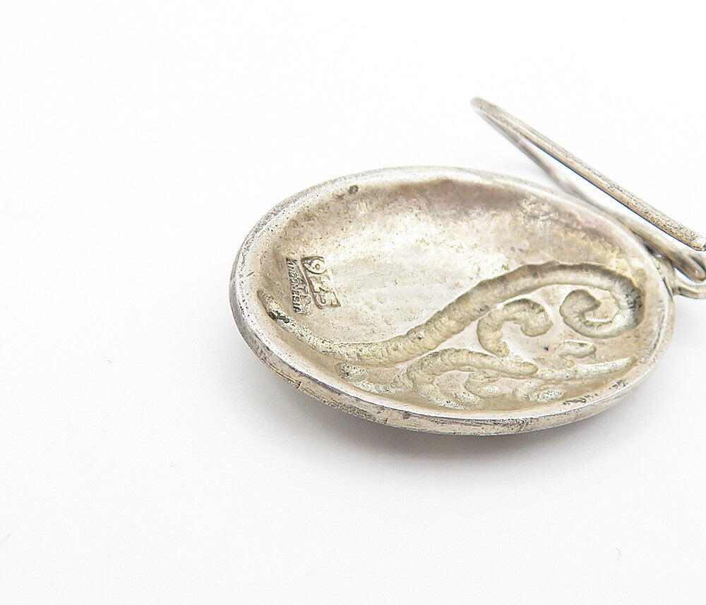 925 Sterling Silver  Vintage Dark Tone Swirl Dome Oval Dangle Earrings  EG3596