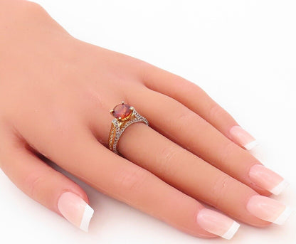 925 Sterling Silver Vintage Ring Gold Plated Red & White Topaz  Sz 7  RG30193