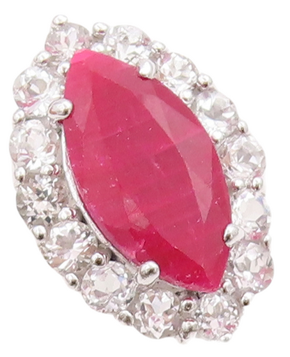925 Sterling Silver Vintage Ring Marquise Cut Gemstone Halo CZ  Sz 7  RG30976