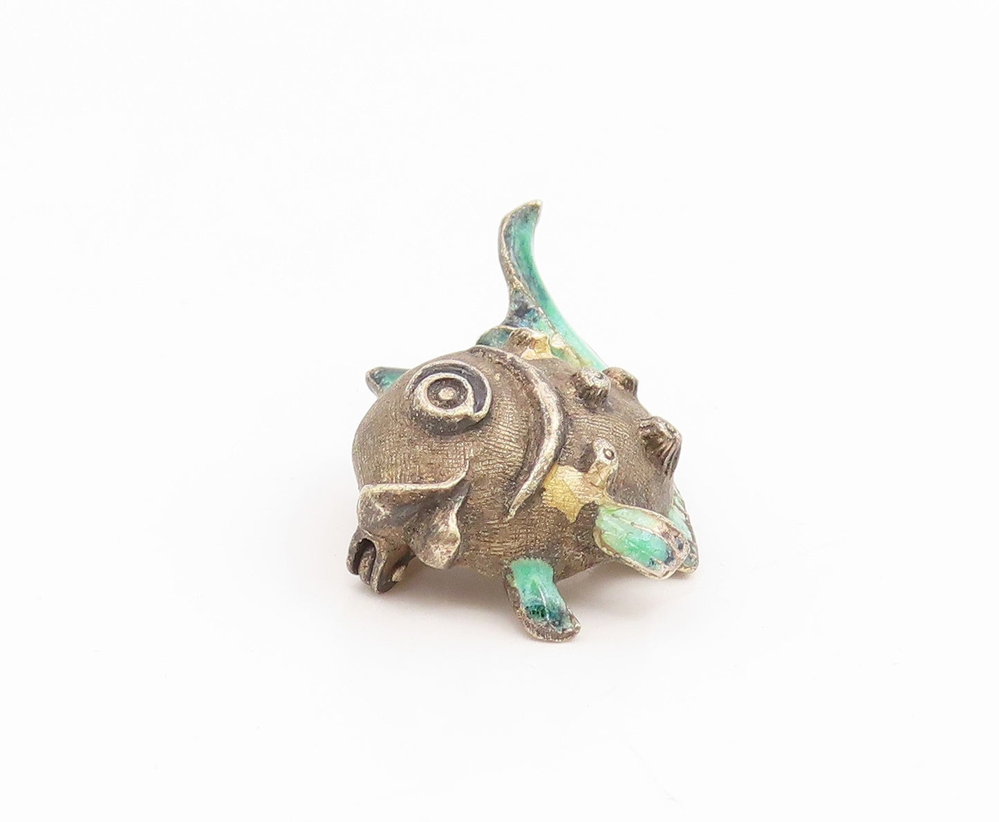 925 Sterling Silver Vintage Brooch Pin GERMANY Enamel Happy Fish Charm  BP12415
