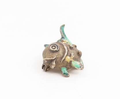 925 Sterling Silver Vintage Brooch Pin GERMANY Enamel Happy Fish Charm  BP12415
