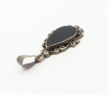 MEXICO 925 Sterling Silver  Vintage Black Onyx Swirl Border Pendant  PT12358