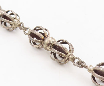 925 Sterling Silver Vintage Necklace Designer Cutout Dark Tone Beads  NE4428