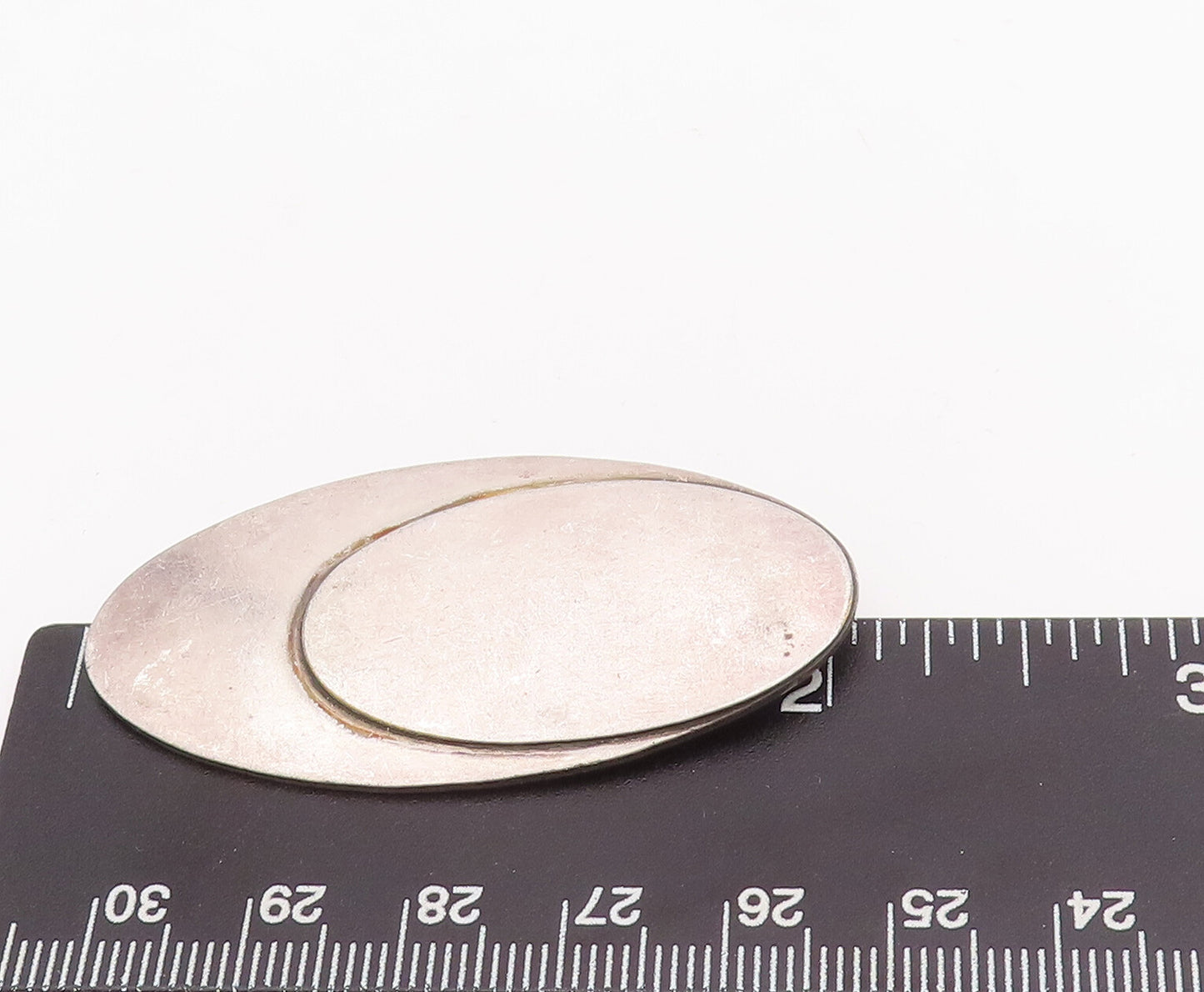 925 Sterling Silver Vintage Brooch Pin Minimalist 2 Oval Design Etched  BP11038