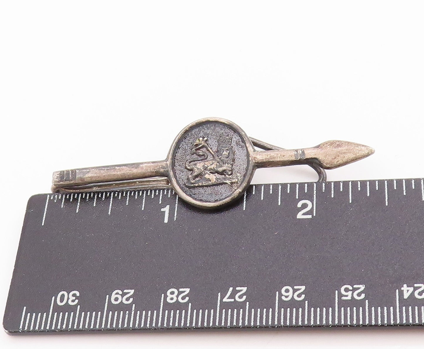 925 Sterling Silver Vintage Tie Clip DENMARK Etched Classic Lion Emblem  TR3955
