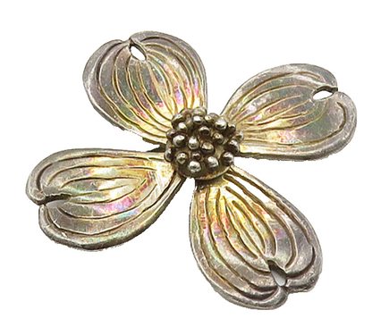 925 Sterling Silver  Vintage Dark Tone Single Flower Motif Brooch Pin  BP6395