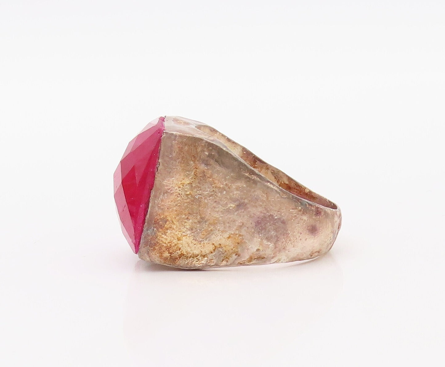 925 Sterling Silver Vintage Ring Real Square Cut Gemstone Inlay  Sz 7 RG30790