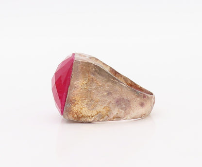 925 Sterling Silver Vintage Ring Real Square Cut Gemstone Inlay  Sz 7 RG30790