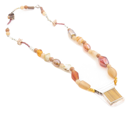 925 Silver  Vintage Tiger's Eye Agate & Carnelian Beaded Necklace  NE1886