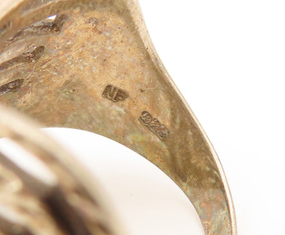 925 Sterling Silver  Vintage Hammered Open Row Curved Ring Sz 9.75  RG26423