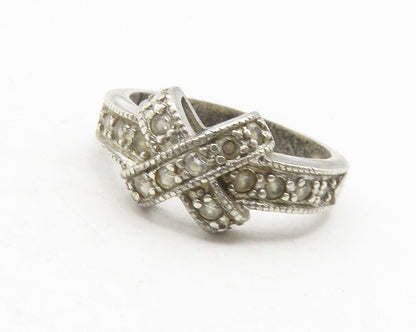 925 Sterling Silver  Vintage Topaz Crossover X Design Band Ring Sz 7  RG12099
