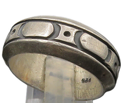 MEXICO 925 Sterling Silver  Vintage Oxidized Pattern Band Ring Sz 10  RG22969