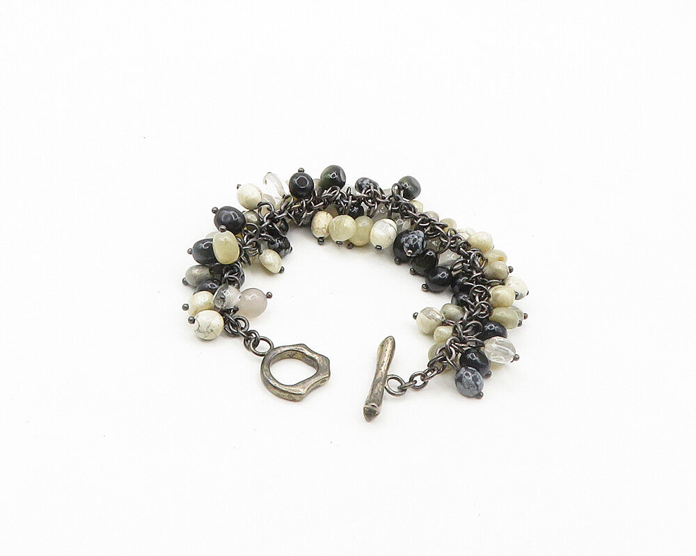 WHITNEY KELLY 925 Silver Vintage Onyx & Multi Stone Chain Bracelet BT7717