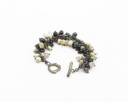 WHITNEY KELLY 925 Silver Vintage Onyx & Multi Stone Chain Bracelet BT7717