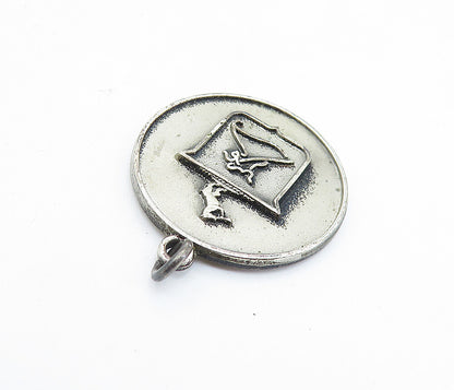 925 Sterling Silver  Vintage Dark Tone Embossed Design Round Pendant  PT5274