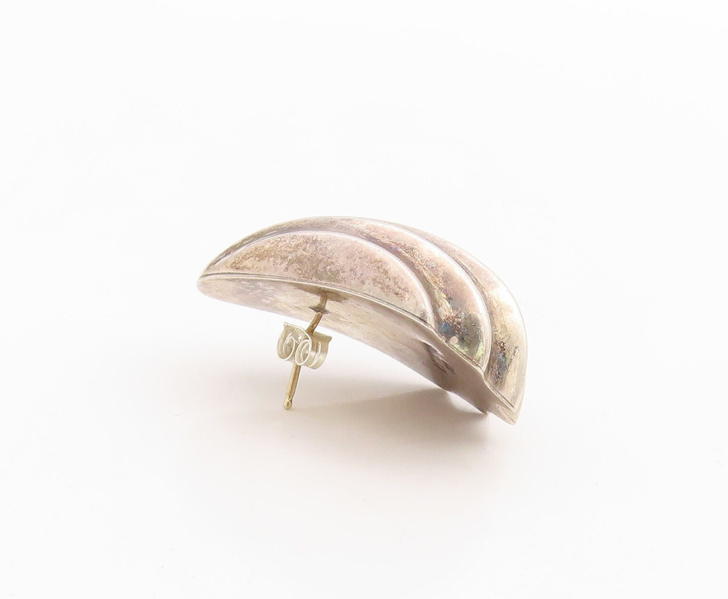 14K Gold 925 Sterling Silver Vintage Earrings BAYANIHAN Puffed Hand Fan EG13229