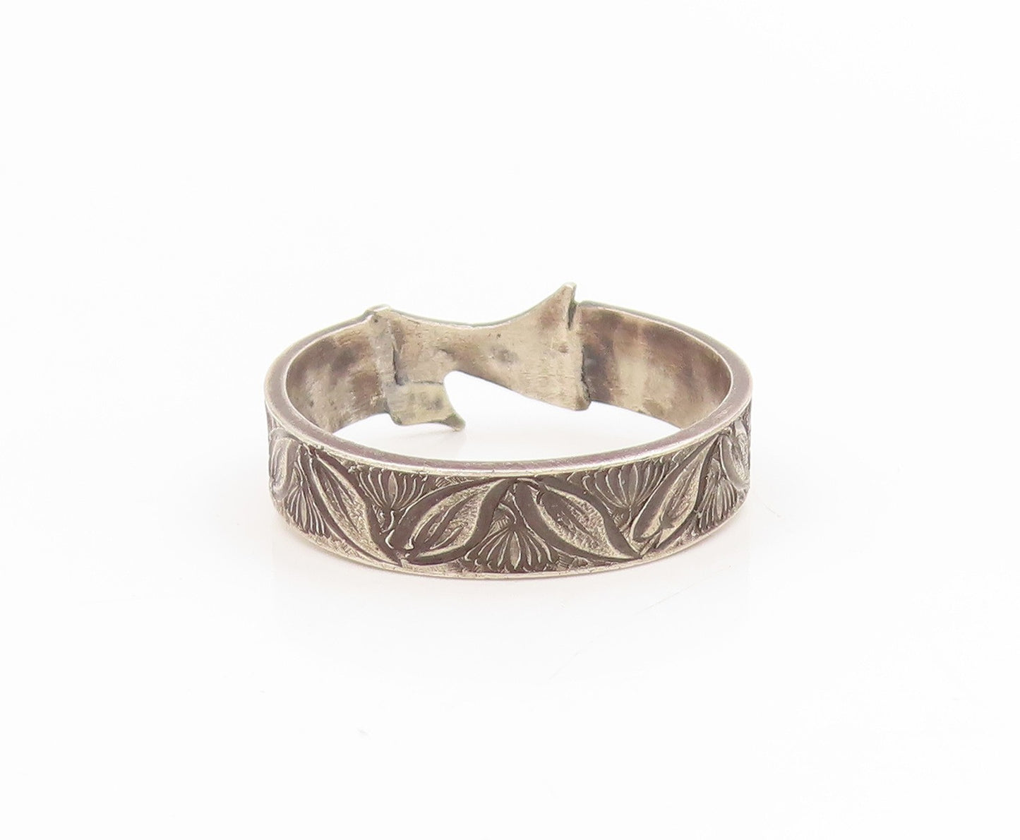 925 Sterling Silver Vintage Ring Engraved Floral Leaf Wide Band  Sz 10  RG34411