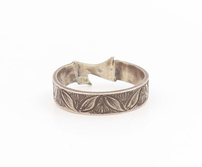 925 Sterling Silver Vintage Ring Engraved Floral Leaf Wide Band  Sz 10  RG34411