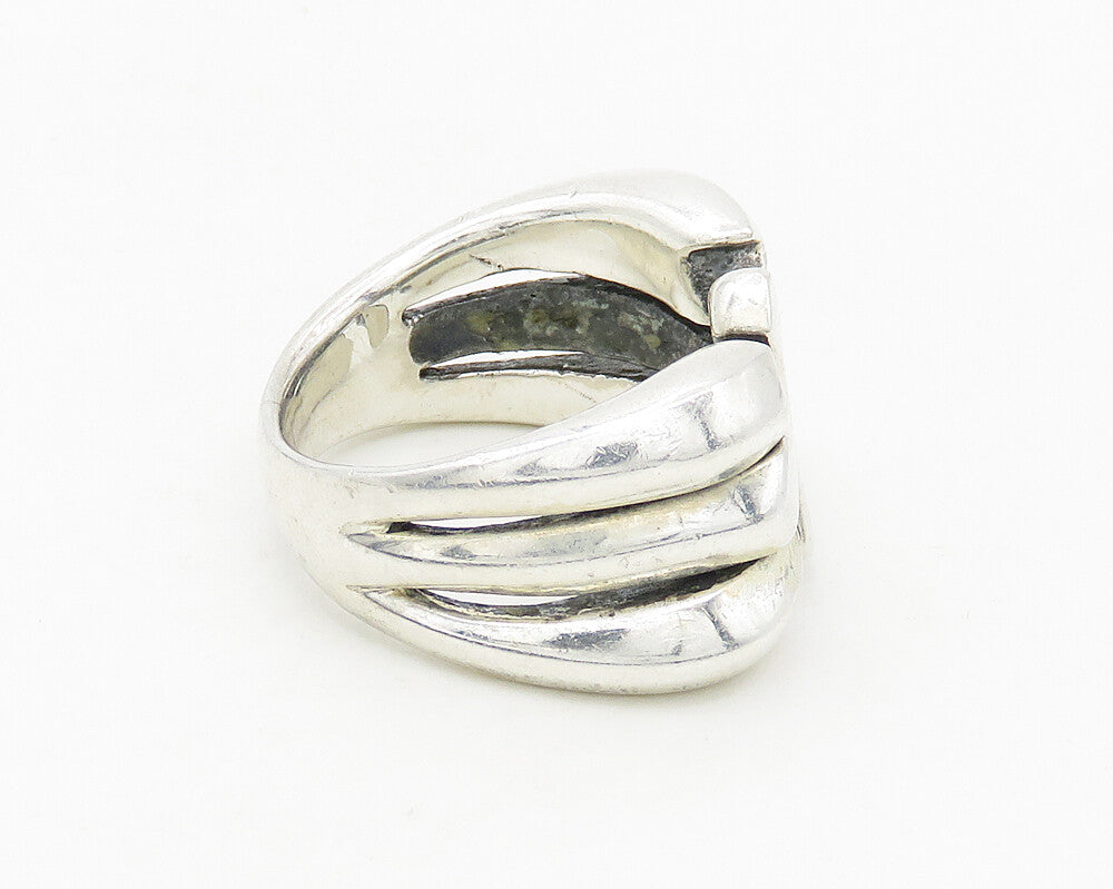 925 Sterling Silver  Vintage Shiny Cross Split Large Band Ring Sz 11  RG18731