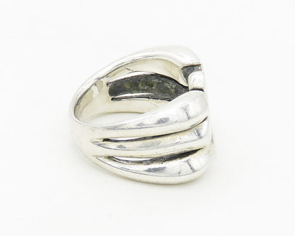 925 Sterling Silver  Vintage Shiny Cross Split Large Band Ring Sz 11  RG18731