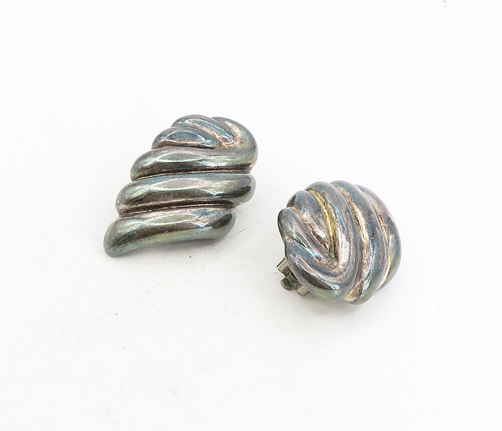 FREDERIC JEAN DUCLOS 925 Silver  Vintage Oxidized Non Pierce Earrings  EG4517