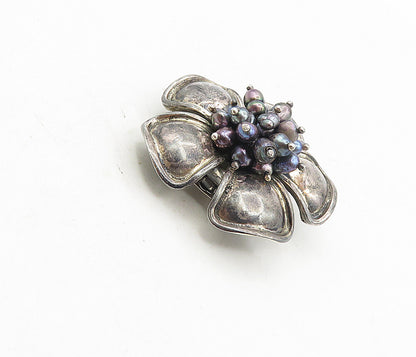 925 Sterling Silver  Vintage Petite Pearls Cluster Flower Tie Clip  TR1547